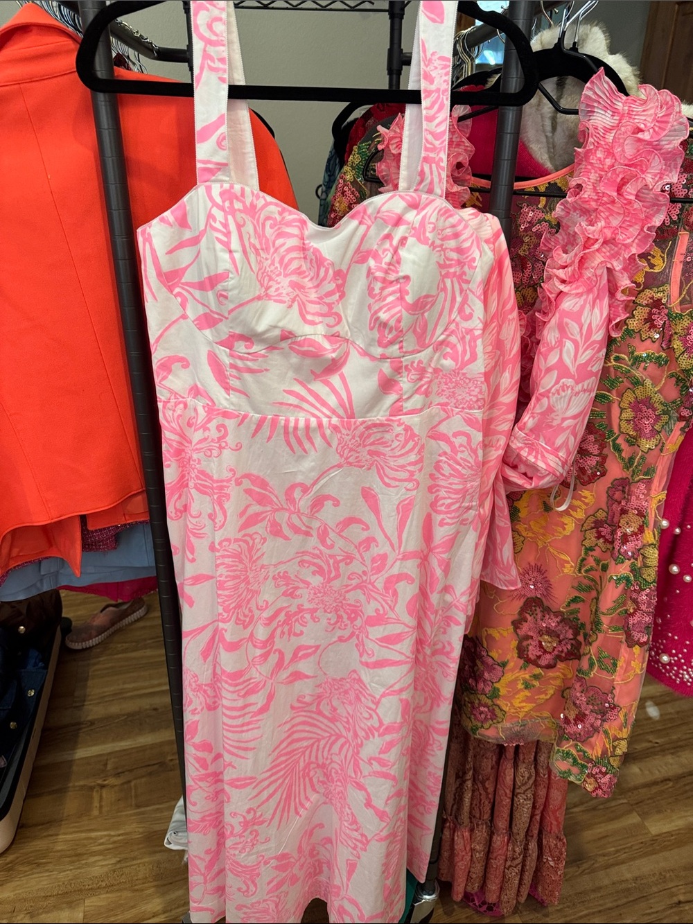 Lilly Pulitzer Pink Floral Sweetheart Midi Dress